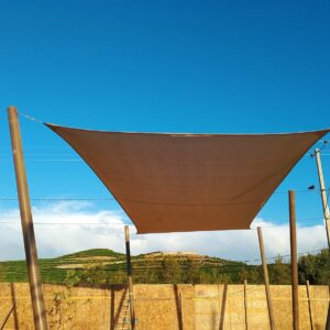 Toldo vela sombra a medida instalado en espacio exterior